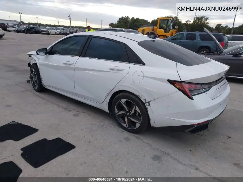 2022 Hyundai Elantra Hybrid Limited VIN: KMHLN4AJXNU024699 Lot: 40640591