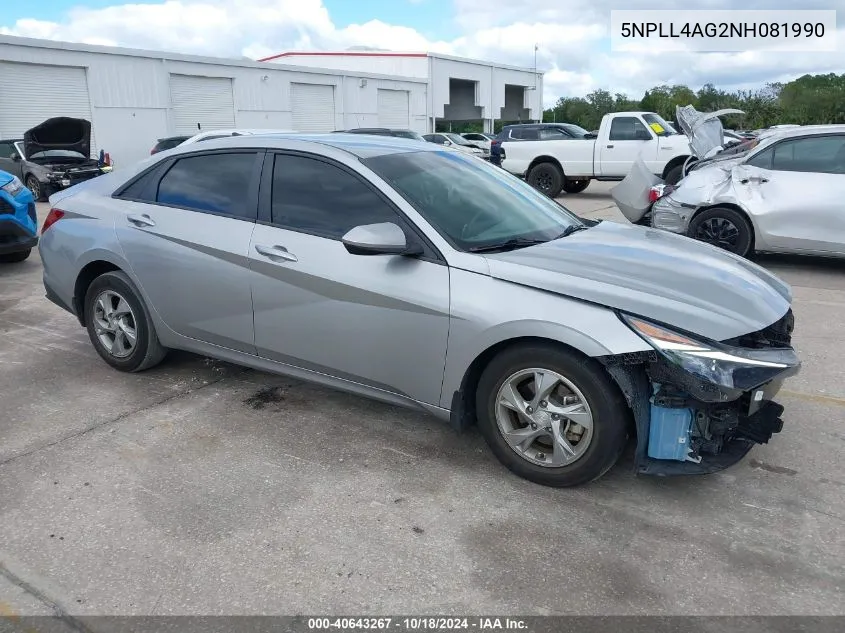 2022 Hyundai Elantra Se VIN: 5NPLL4AG2NH081990 Lot: 40643267