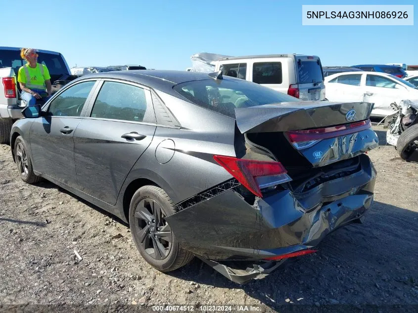 5NPLS4AG3NH086926 2022 Hyundai Elantra Sel