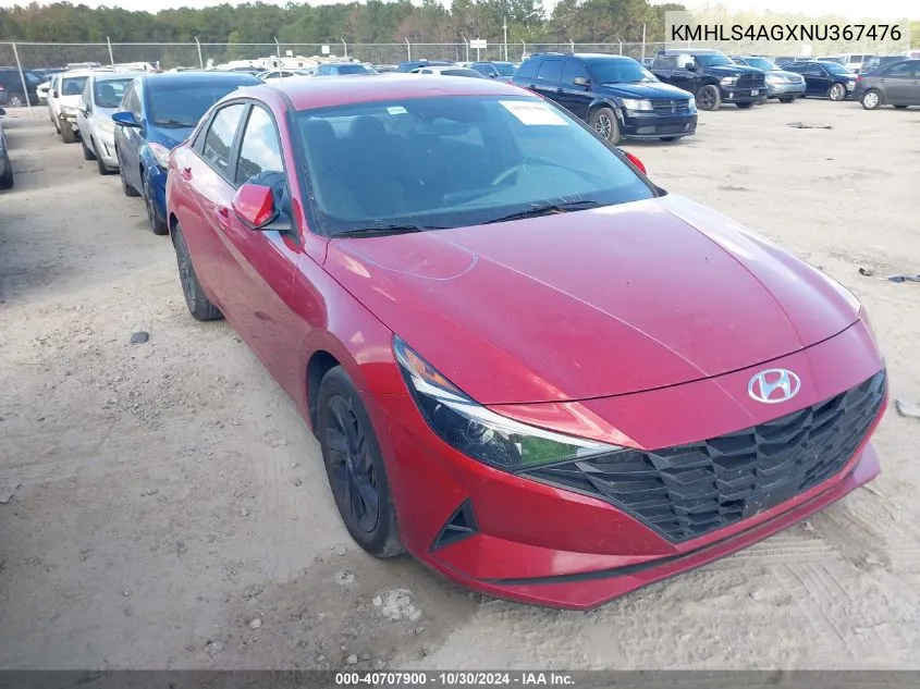 2022 Hyundai Elantra Sel VIN: KMHLS4AGXNU367476 Lot: 40707900