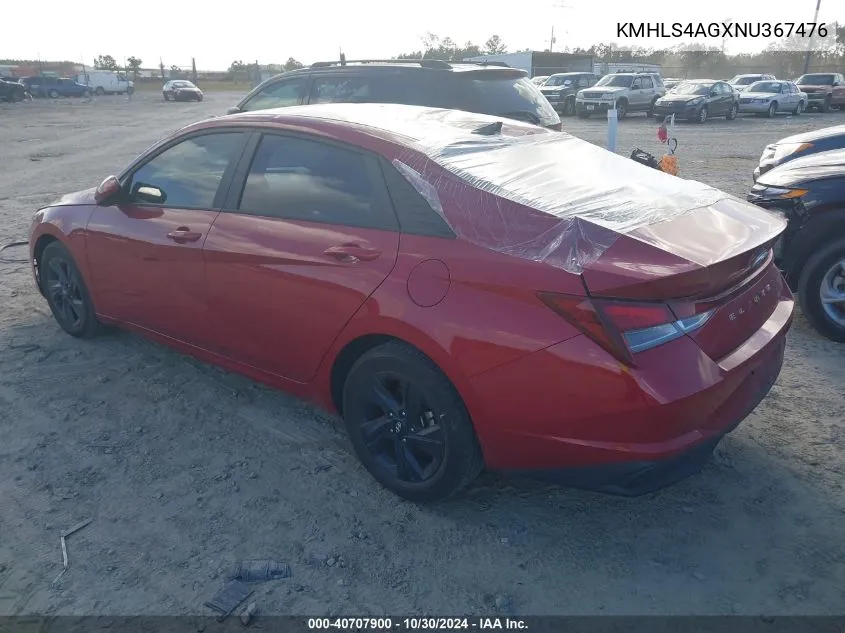 KMHLS4AGXNU367476 2022 Hyundai Elantra Sel