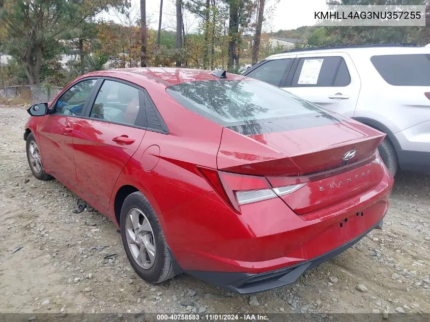 2022 Hyundai Elantra Se VIN: KMHLL4AG3NU357255 Lot: 40758583