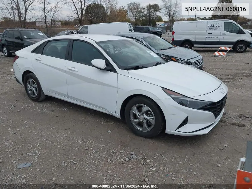 2022 Hyundai Elantra Se VIN: 5NPLL4AG2NH060816 Lot: 40802524