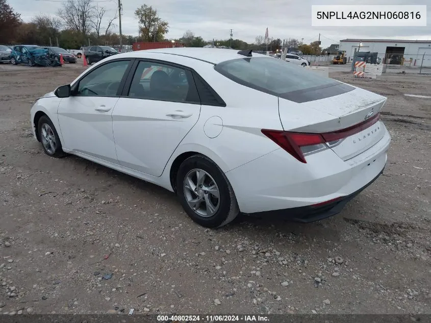 2022 Hyundai Elantra Se VIN: 5NPLL4AG2NH060816 Lot: 40802524