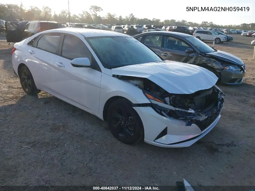 2022 Hyundai Elantra Sel VIN: 5NPLM4AG2NH059419 Lot: 40842037