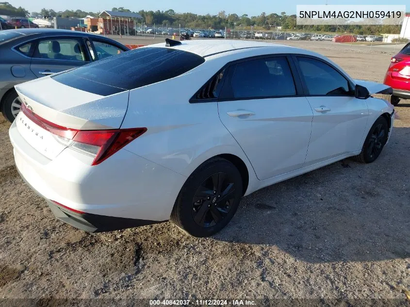 2022 Hyundai Elantra Sel VIN: 5NPLM4AG2NH059419 Lot: 40842037