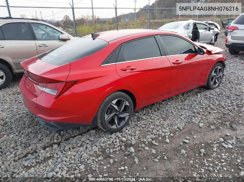 2022 Hyundai Elantra Limited VIN: 5NPLP4AG8NH076216 Lot: 40853796