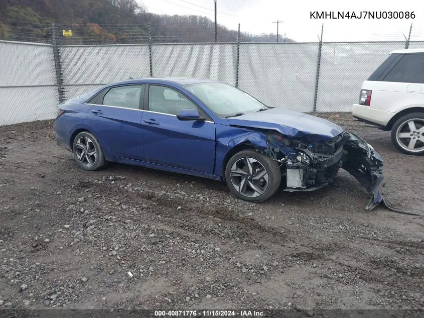 2022 Hyundai Elantra Hybrid Limited VIN: KMHLN4AJ7NU030086 Lot: 40871776