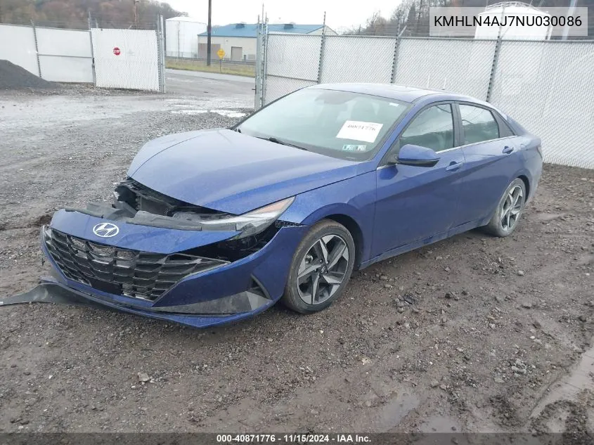 2022 Hyundai Elantra Hybrid Limited VIN: KMHLN4AJ7NU030086 Lot: 40871776