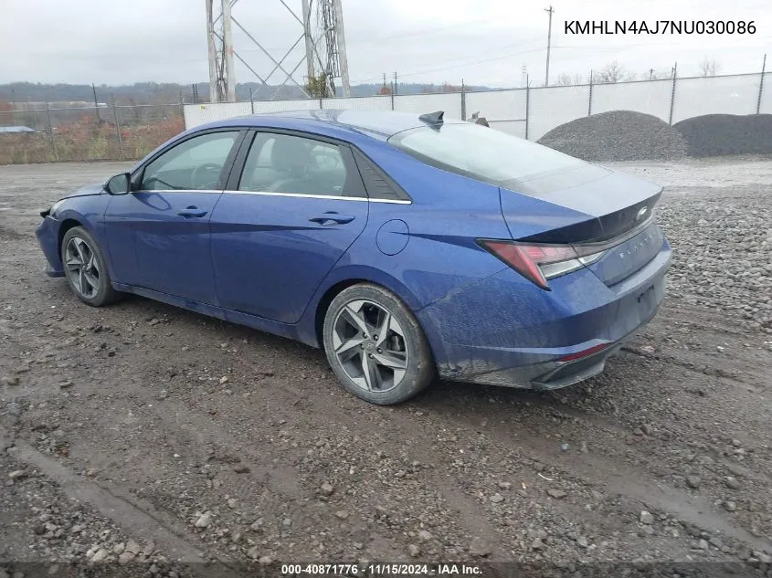 2022 Hyundai Elantra Hybrid Limited VIN: KMHLN4AJ7NU030086 Lot: 40871776