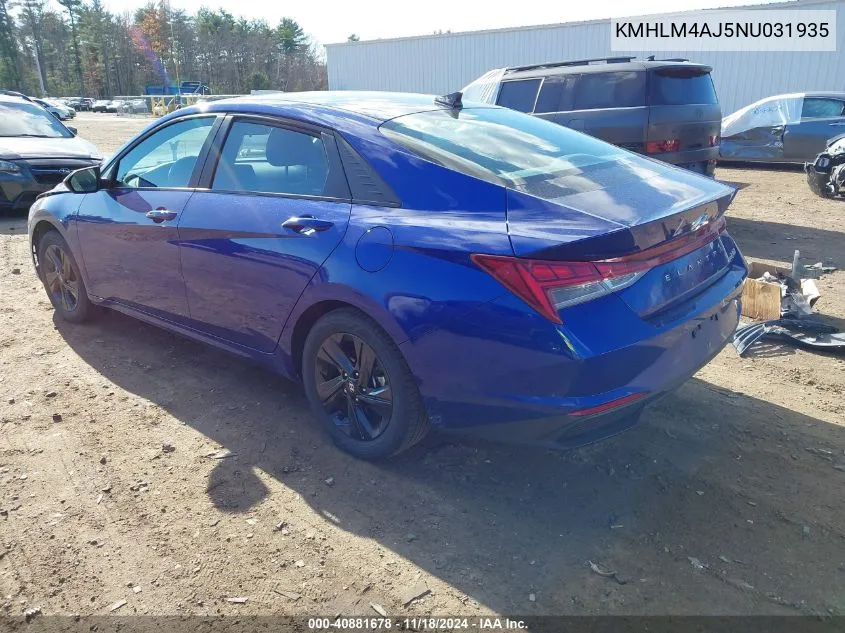 2022 Hyundai Elantra Hybrid Blue VIN: KMHLM4AJ5NU031935 Lot: 40881678