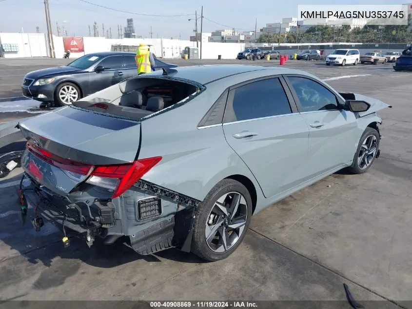 2022 Hyundai Elantra Limited VIN: KMHLP4AG5NU353745 Lot: 40908869