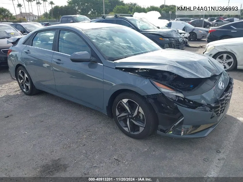 2022 Hyundai Elantra Limited VIN: KMHLP4AG1NU366993 Lot: 40913201