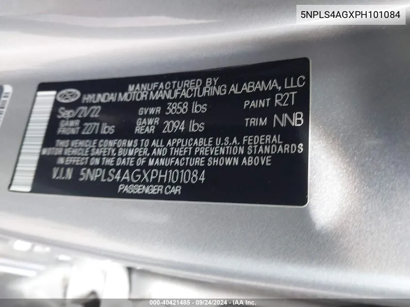 5NPLS4AGXPH101084 2023 Hyundai Elantra Sel