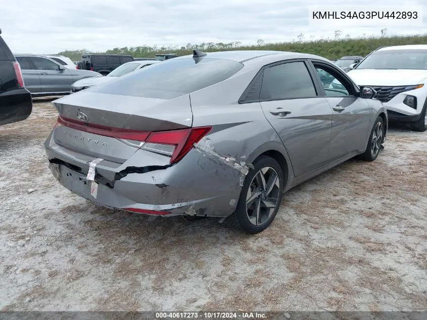 2023 Hyundai Elantra Sel VIN: KMHLS4AG3PU442893 Lot: 40617273