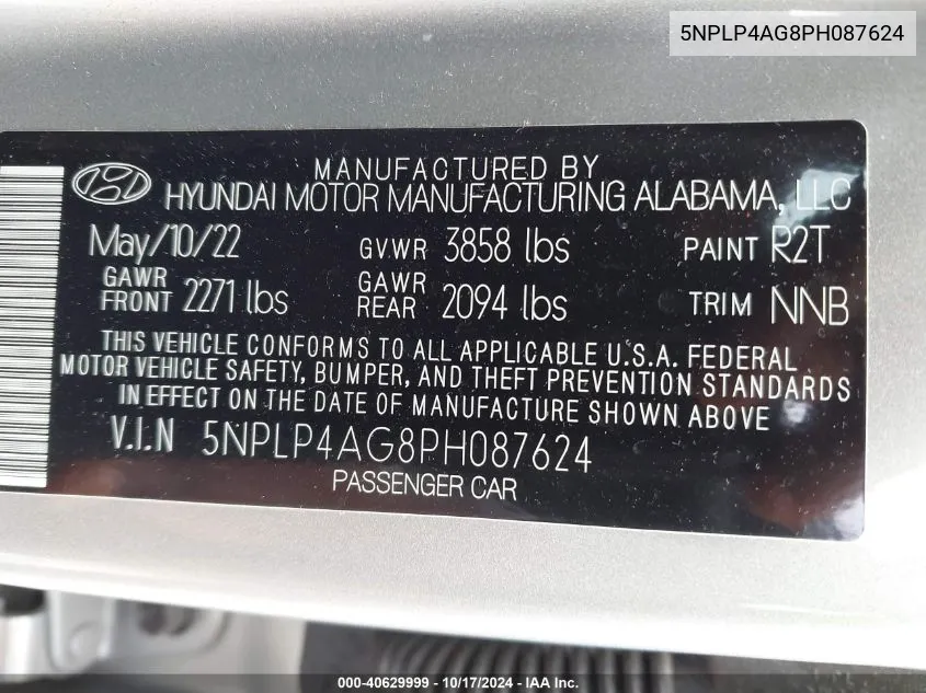 5NPLP4AG8PH087624 2023 Hyundai Elantra Limited