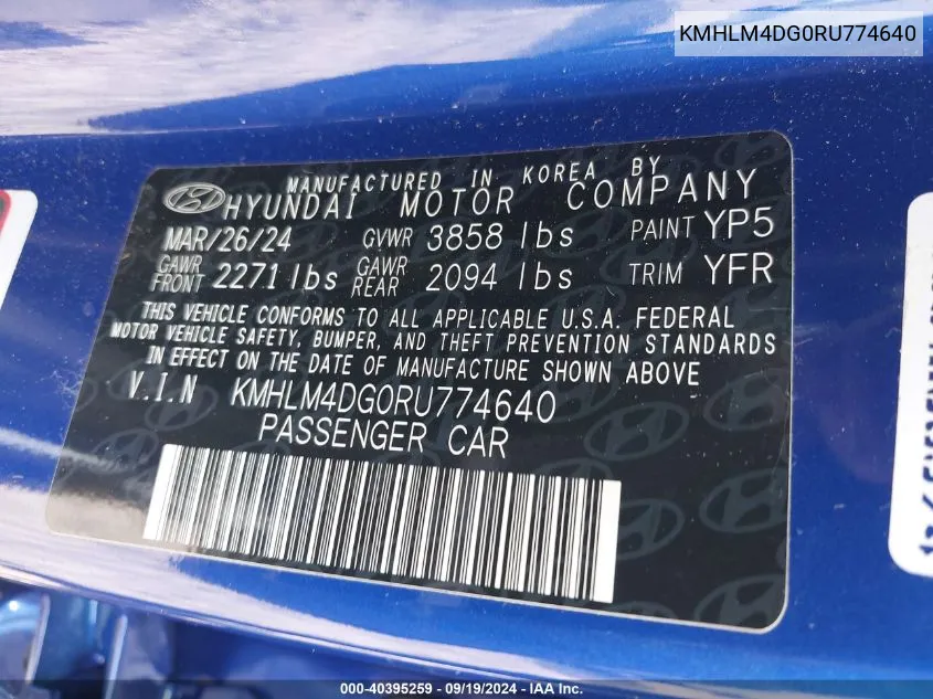 KMHLM4DG0RU774640 2024 Hyundai Elantra Sel