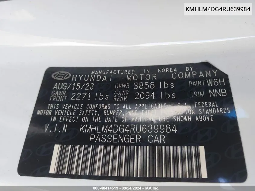 KMHLM4DG4RU639984 2024 Hyundai Elantra Sel