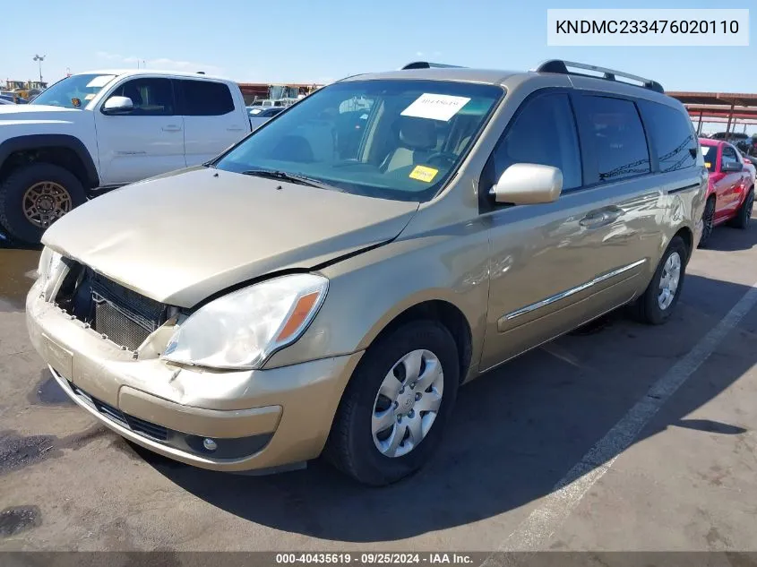 2007 Hyundai Entourage Gls/Limited/Se VIN: KNDMC233476020110 Lot: 40435619