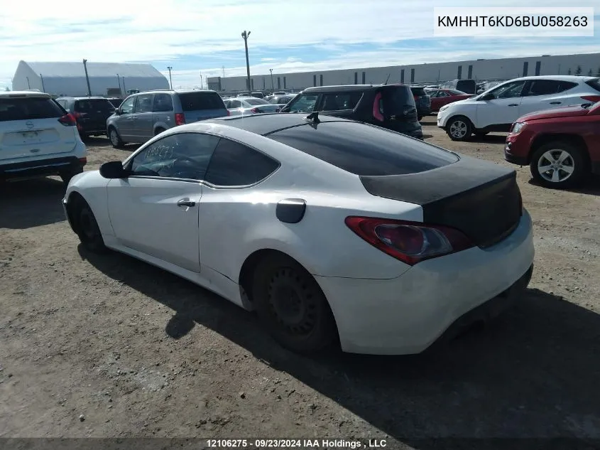 2011 Hyundai Genesis Coupe 2.0T VIN: KMHHT6KD6BU058263 Lot: 12106275