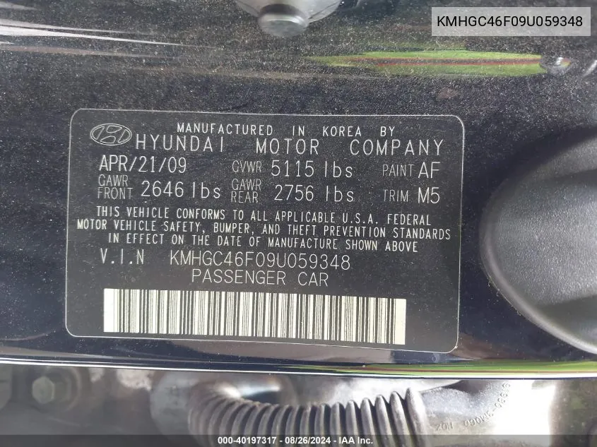 KMHGC46F09U059348 2009 Hyundai Genesis 4.6