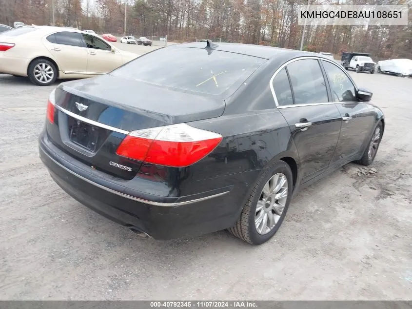 2010 Hyundai Genesis 3.8 VIN: KMHGC4DE8AU108651 Lot: 40792345