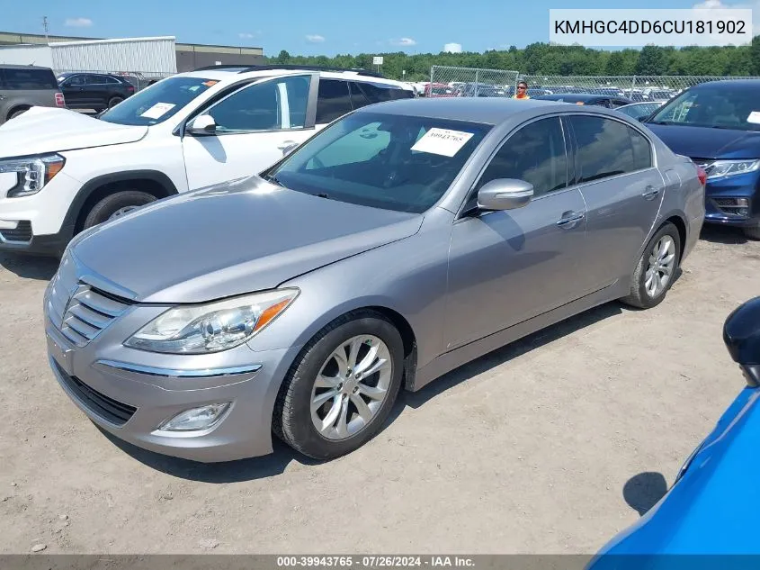 2012 Hyundai Genesis 3.8 VIN: KMHGC4DD6CU181902 Lot: 39943765