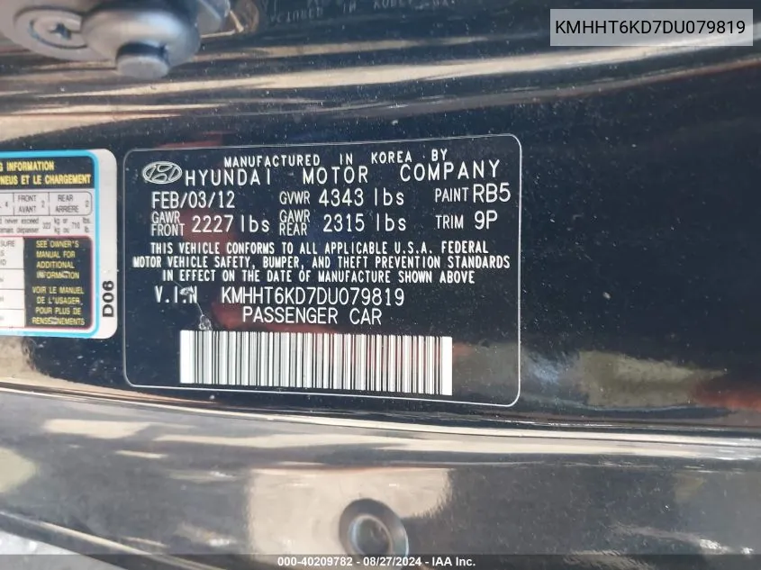 KMHHT6KD7DU079819 2013 Hyundai Genesis 2.0T Premium