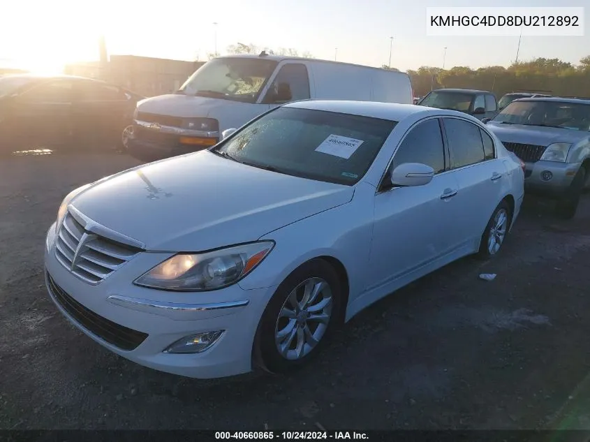 2013 Hyundai Genesis 3.8 VIN: KMHGC4DD8DU212892 Lot: 40660865