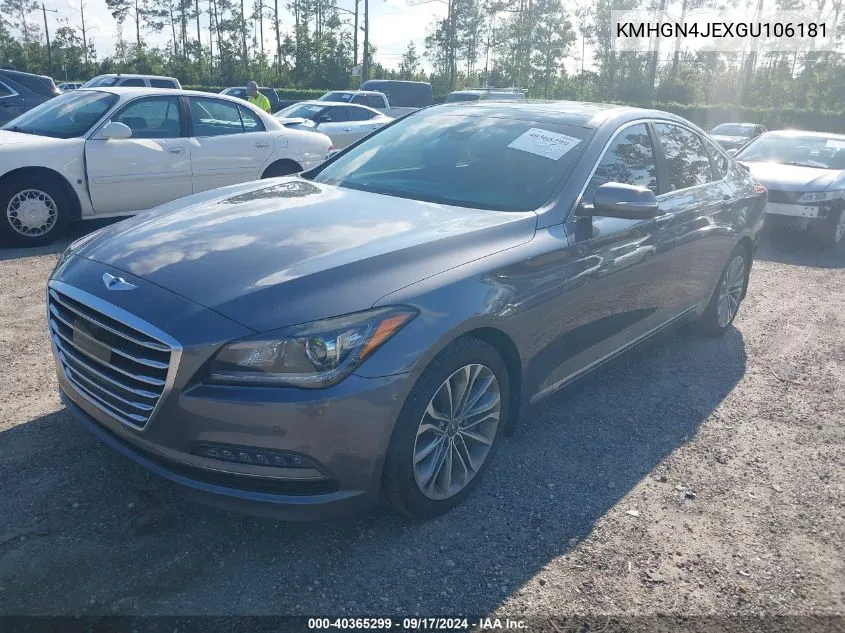 2016 Hyundai Genesis 3.8 VIN: KMHGN4JEXGU106181 Lot: 40365299