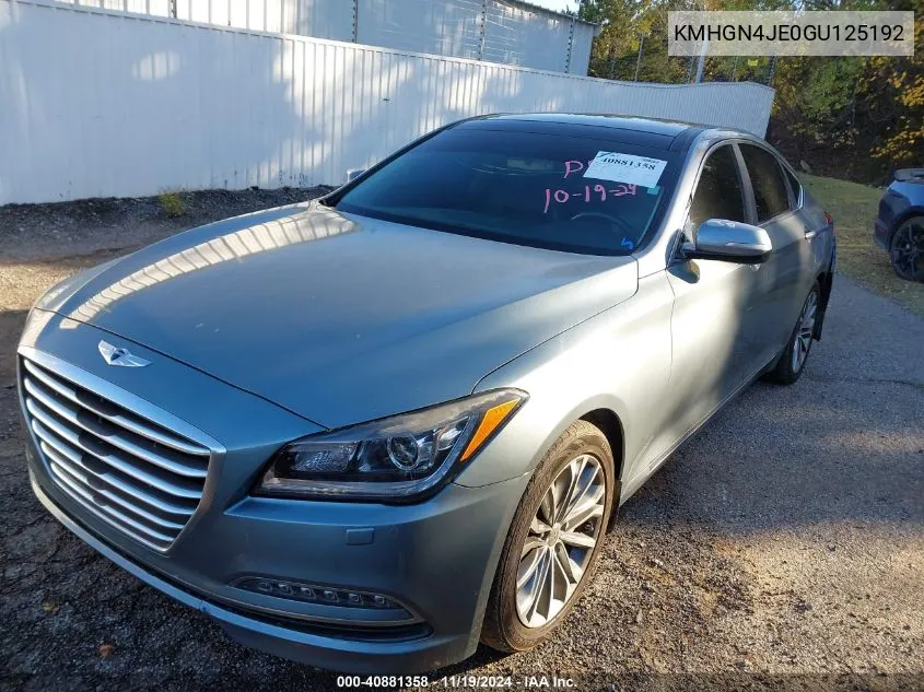 2016 Hyundai Genesis 3.8 VIN: KMHGN4JE0GU125192 Lot: 40881358