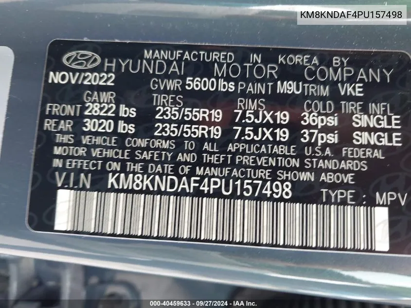 2023 Hyundai Ioniq 5 Sel VIN: KM8KNDAF4PU157498 Lot: 40459633