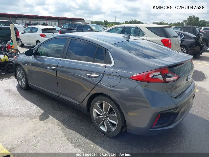 2017 Hyundai Ioniq Hybrid Limited VIN: KMHC85LC2HU047538 Lot: 39909081