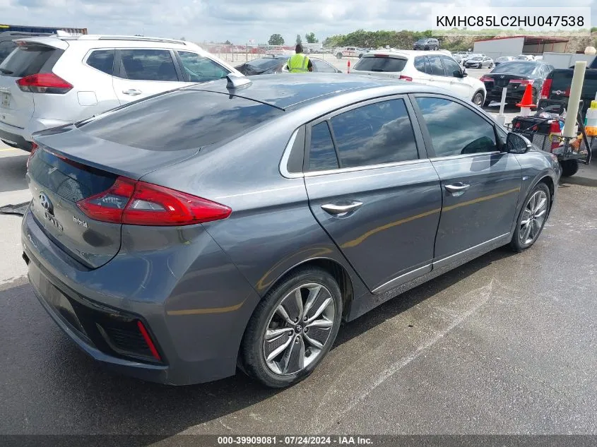 2017 Hyundai Ioniq Hybrid Limited VIN: KMHC85LC2HU047538 Lot: 39909081