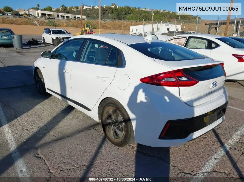 KMHC75LC9JU100065 2018 Hyundai Ioniq Hybrid Sel