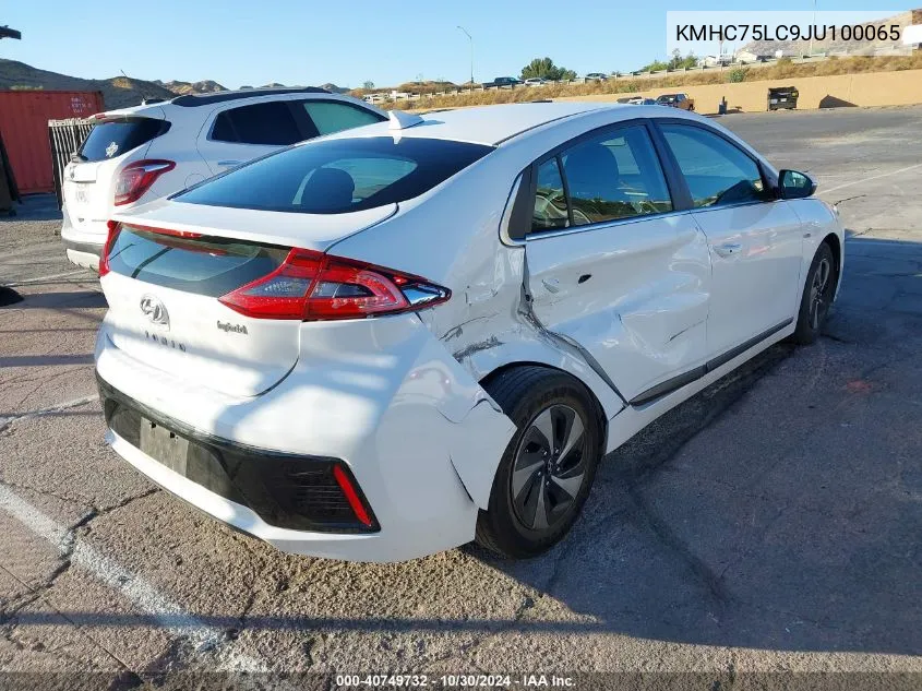 KMHC75LC9JU100065 2018 Hyundai Ioniq Hybrid Sel