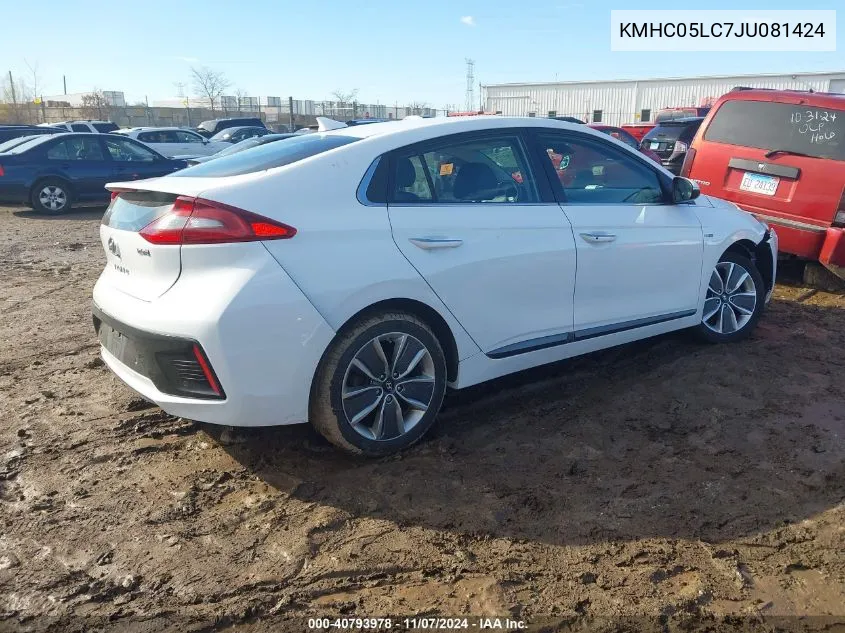 2018 Hyundai Ioniq Hybrid Limited VIN: KMHC05LC7JU081424 Lot: 40793978