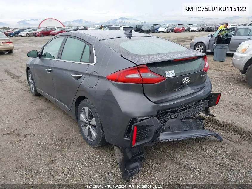 2019 Hyundai Ioniq Limited VIN: KMHC75LD1KU115122 Lot: 12128640