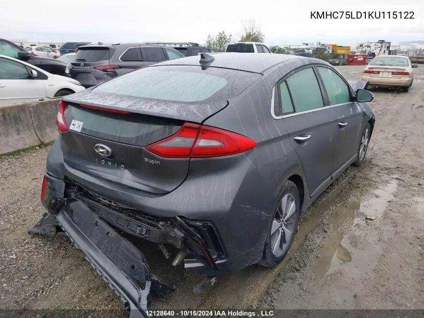 KMHC75LD1KU115122 2019 Hyundai Ioniq Limited