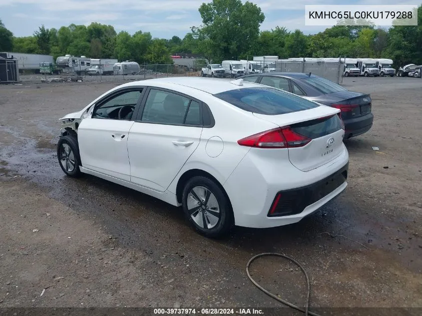 KMHC65LC0KU179288 2019 Hyundai Ioniq Hybrid Blue