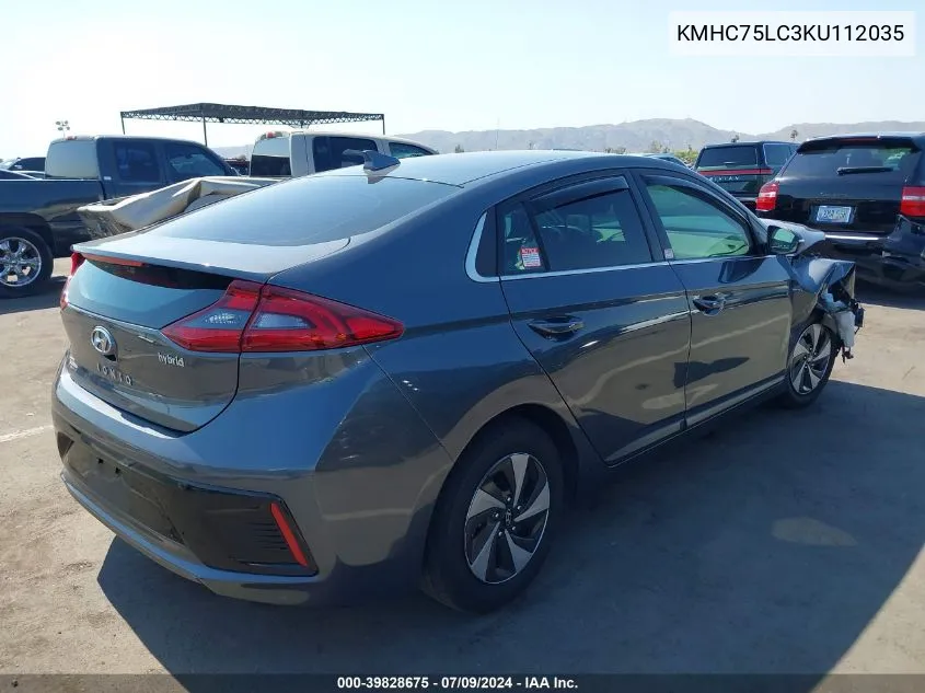 2019 Hyundai Ioniq Hybrid Sel VIN: KMHC75LC3KU112035 Lot: 39828675