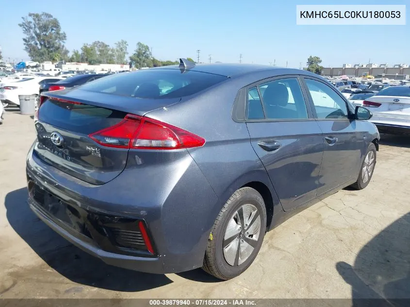 2019 Hyundai Ioniq Hybrid Blue VIN: KMHC65LC0KU180053 Lot: 39879940