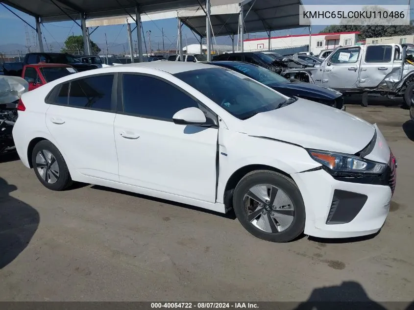 2019 Hyundai Ioniq Hybrid Blue VIN: KMHC65LC0KU110486 Lot: 40054722