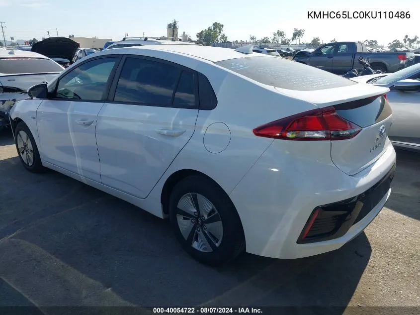 KMHC65LC0KU110486 2019 Hyundai Ioniq Hybrid Blue