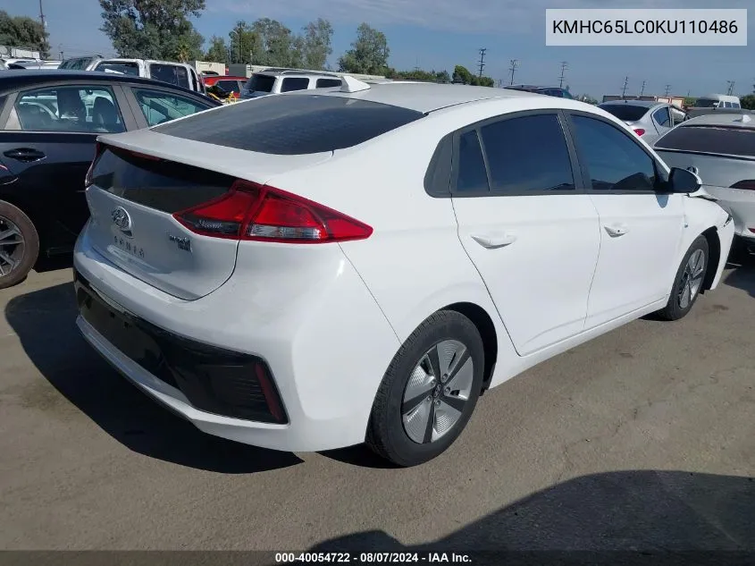 KMHC65LC0KU110486 2019 Hyundai Ioniq Hybrid Blue