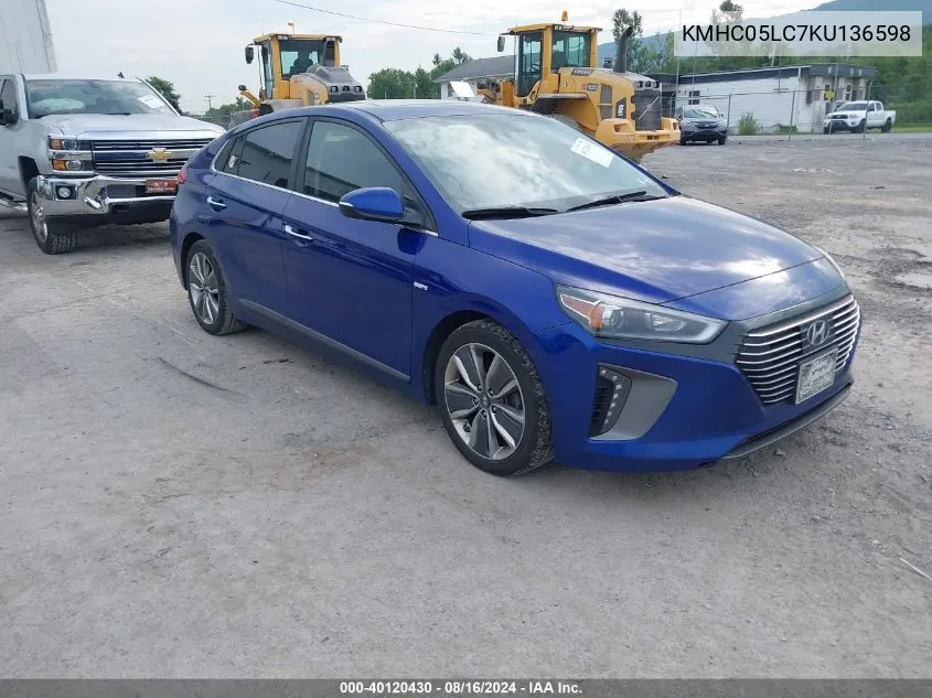 2019 Hyundai Ioniq Hybrid Limited VIN: KMHC05LC7KU136598 Lot: 40120430