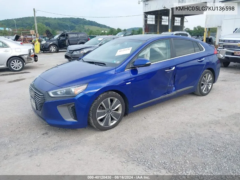 2019 Hyundai Ioniq Hybrid Limited VIN: KMHC05LC7KU136598 Lot: 40120430