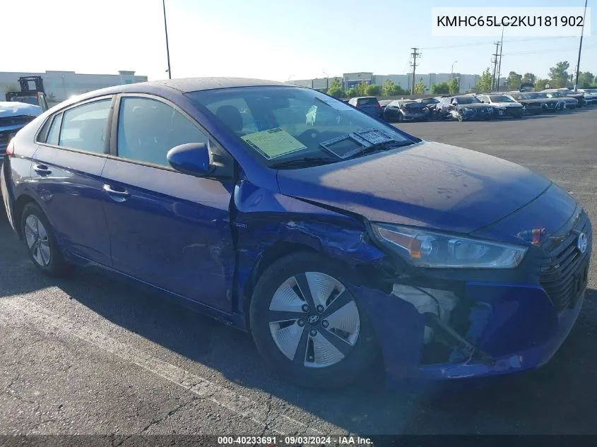 KMHC65LC2KU181902 2019 Hyundai Ioniq Hybrid Blue