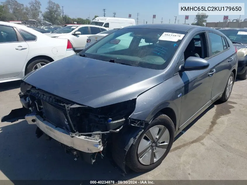 KMHC65LC2KU179650 2019 Hyundai Ioniq Hybrid Blue