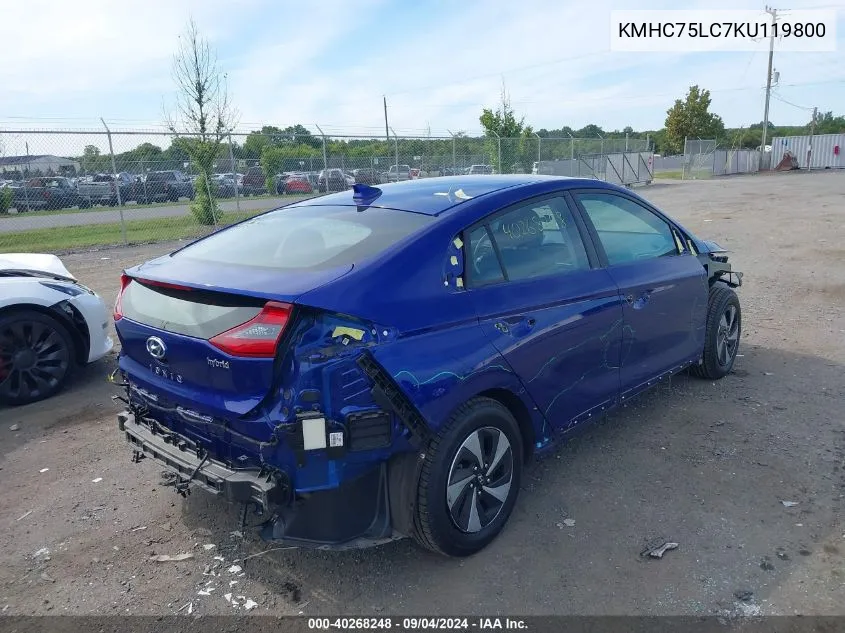 KMHC75LC7KU119800 2019 Hyundai Ioniq Hybrid Sel